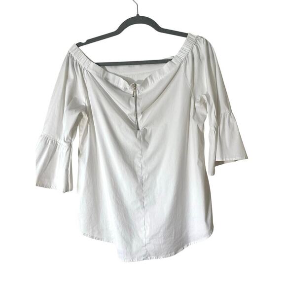 White House Black Market White Off Shoulder Bell Sleeve Blouse MP Medium Petite - Picture 2 of 5